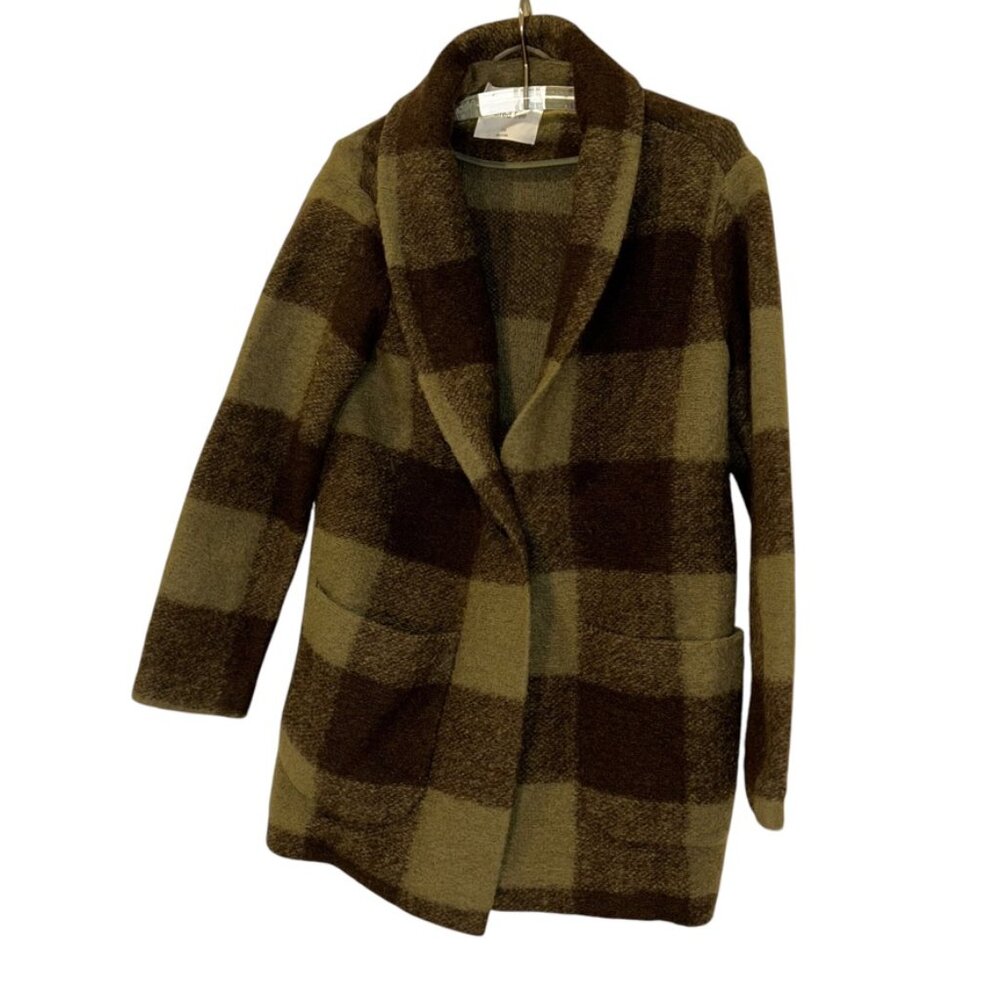 Wilfred Free Green Brown buffalo check plaid wool shacket spring light jacketXXS